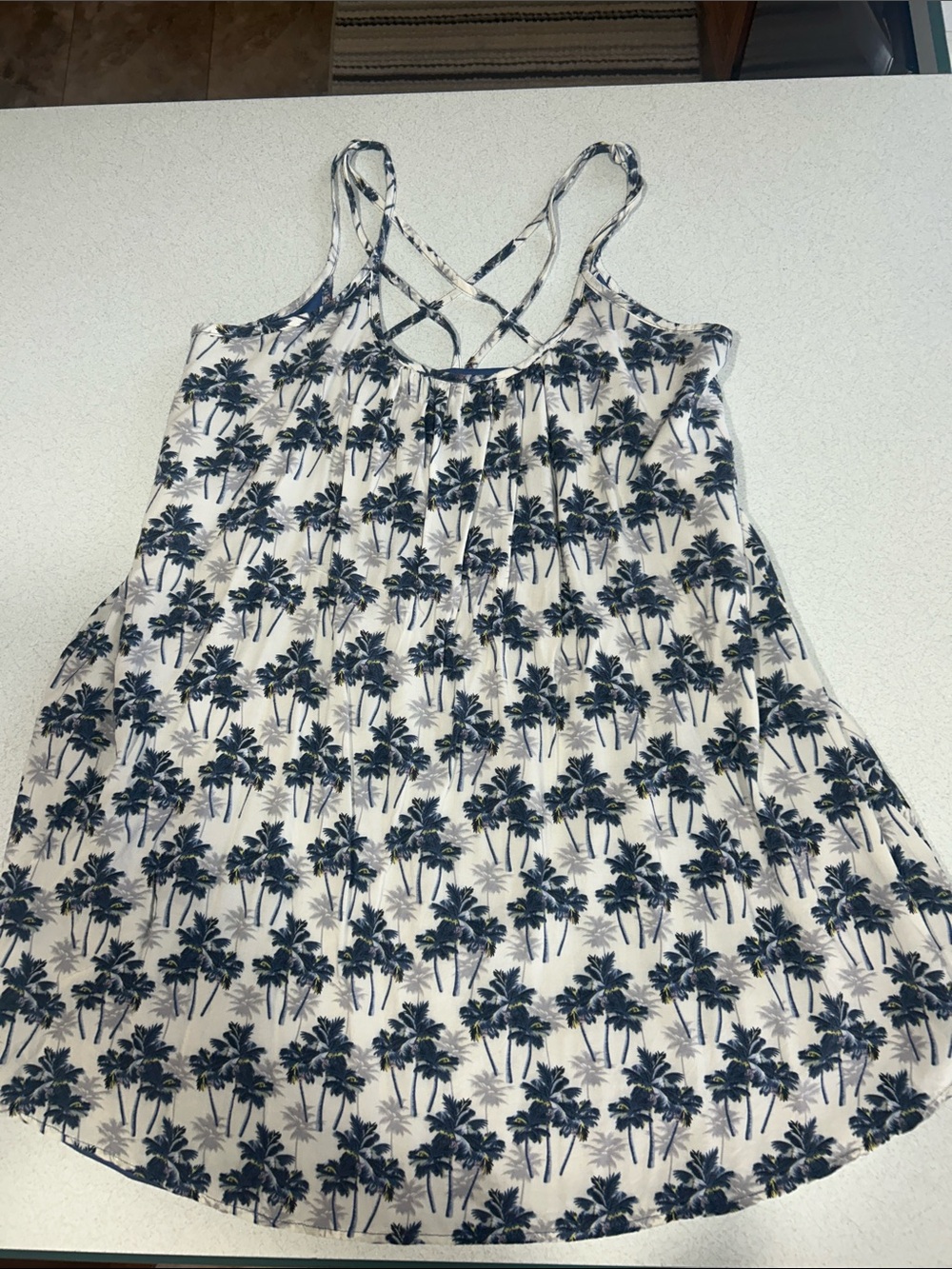 3/$20 Sundress with Navy Palm Print and Crisscross Straps